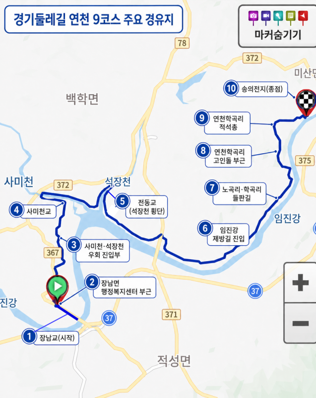 경기둘레길 9코스, 주요 경유지