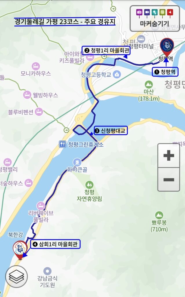 경기둘레길 23코스, 주요 경유지