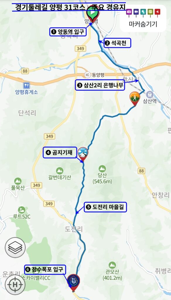 경기둘레길 31코스, 주요 경유지