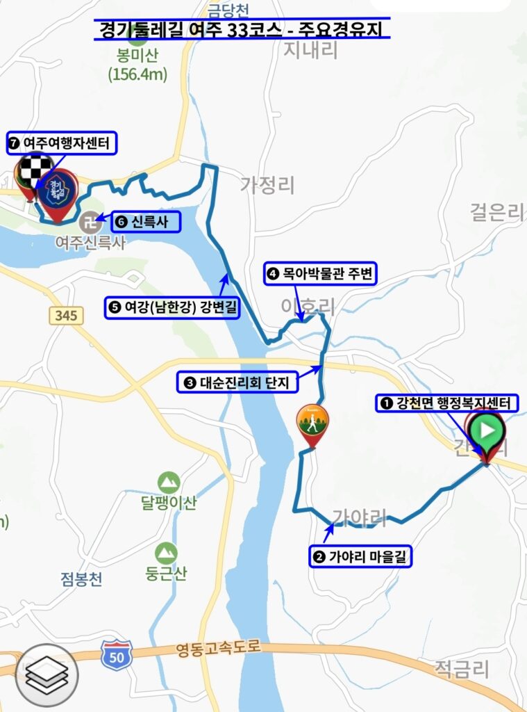 경기둘레길 33코스, 주요경유지