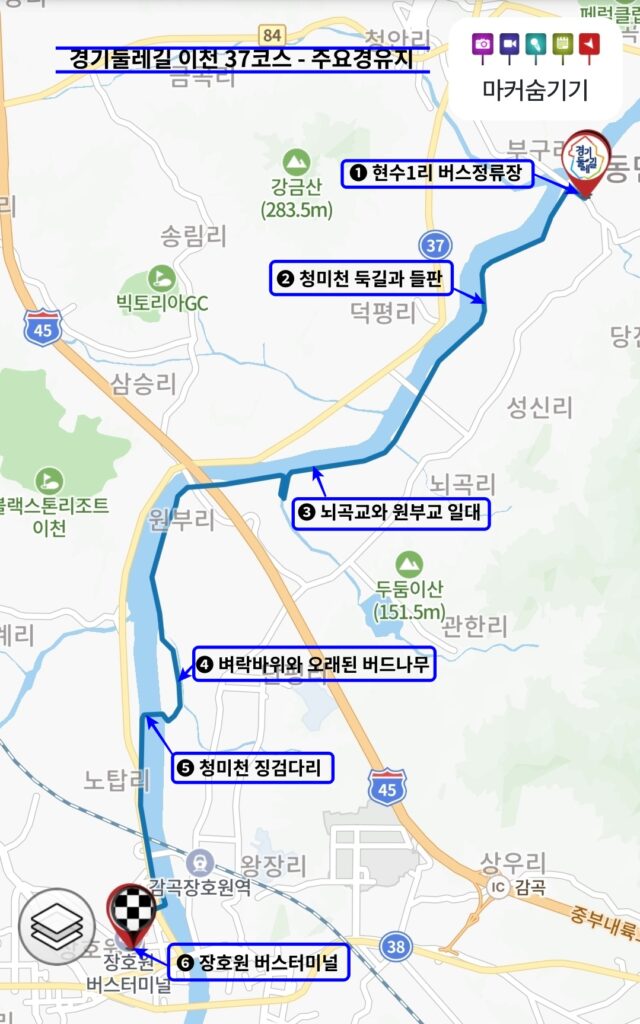 경기둘레길 37코스, 주요경유지